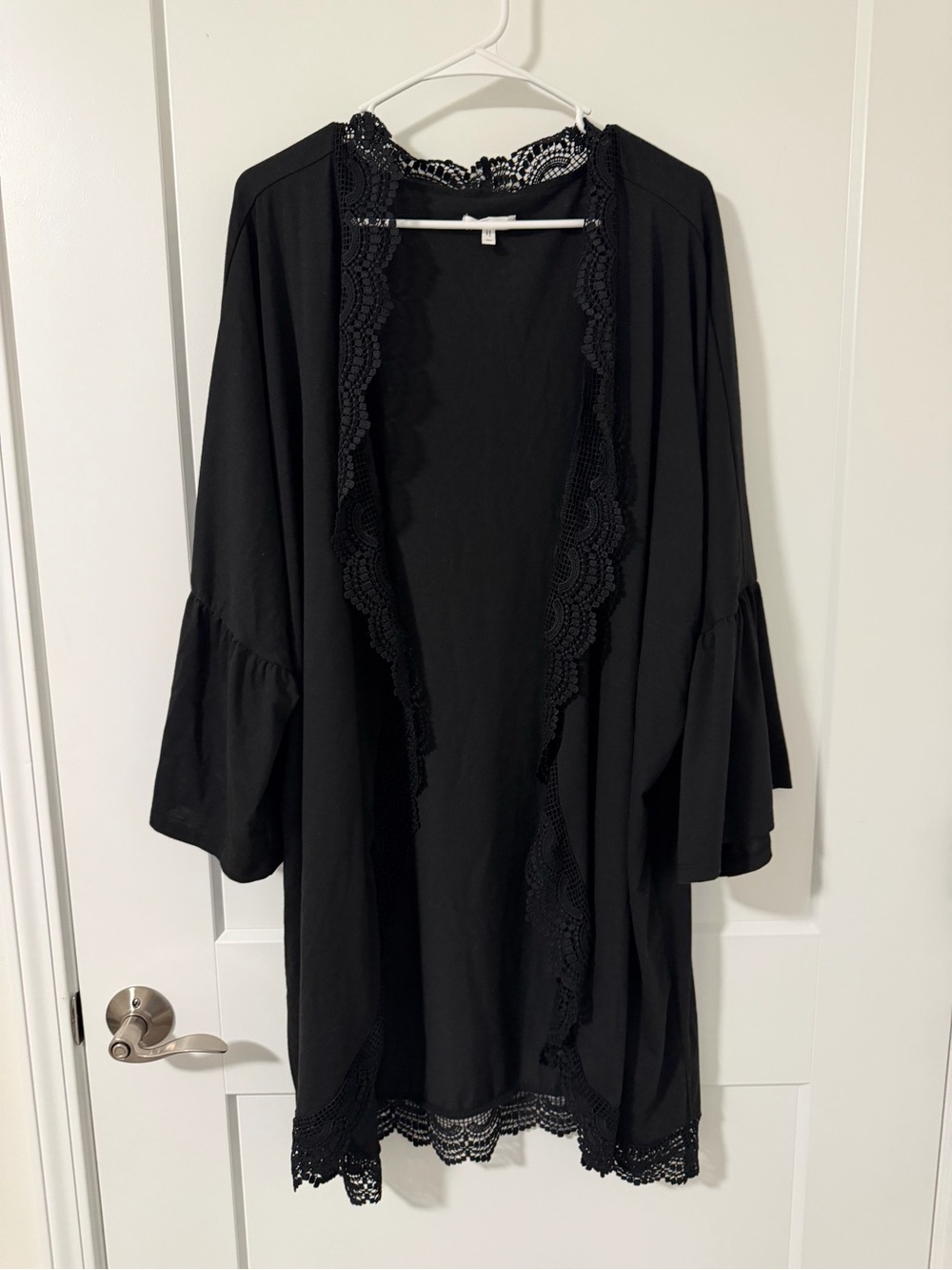 Maurices Black Lace-Trim Kimono Robe